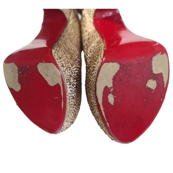 Authentic Christian Louboutin Gold Strass Daffodile Crystals Platform Heels 36/6 - Picture 6 of 14